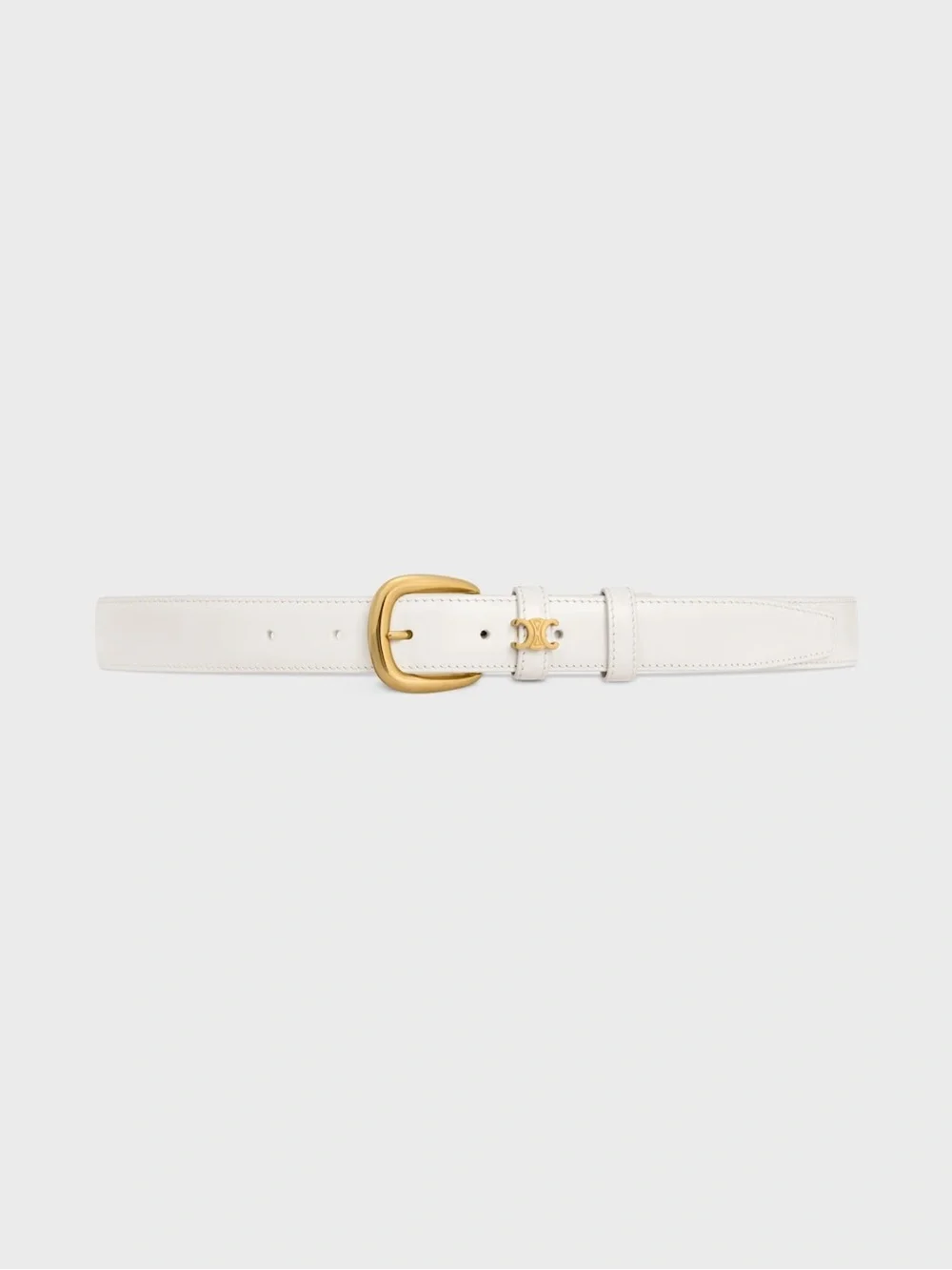 Celine Vivienne White Leather Belt with Gold Buckle and Triomphe Accent size 85